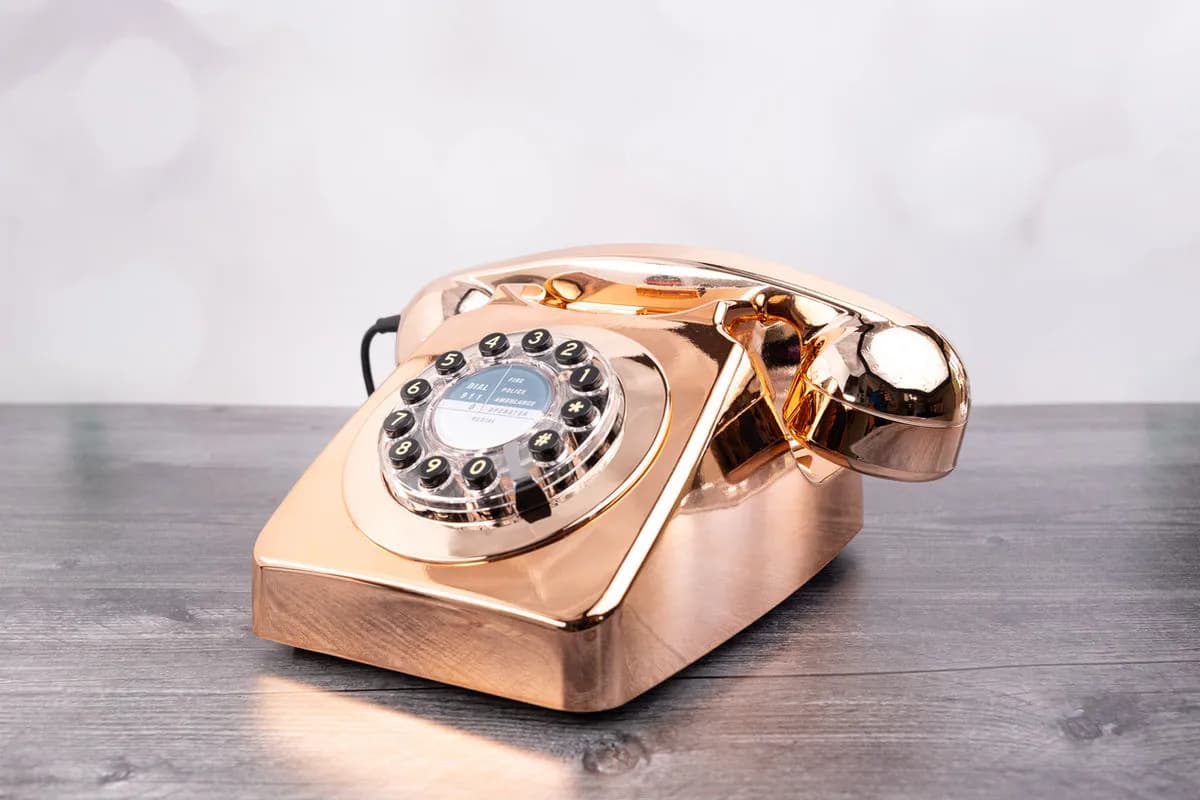 Guest leaving voice message on audio guestbook at Los Angeles wedding — vintage telephone rental, Captured Celebrations