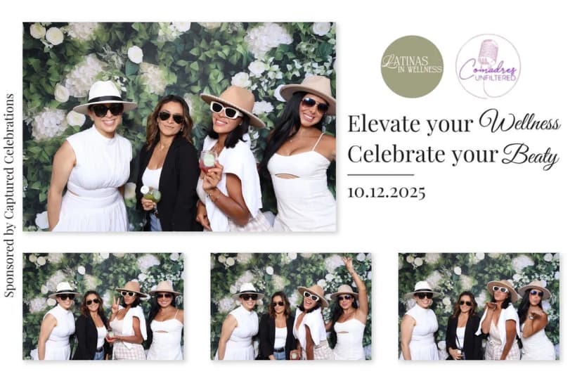 Group photo at Latinas in Wellness beauty event photo booth Los Angeles
