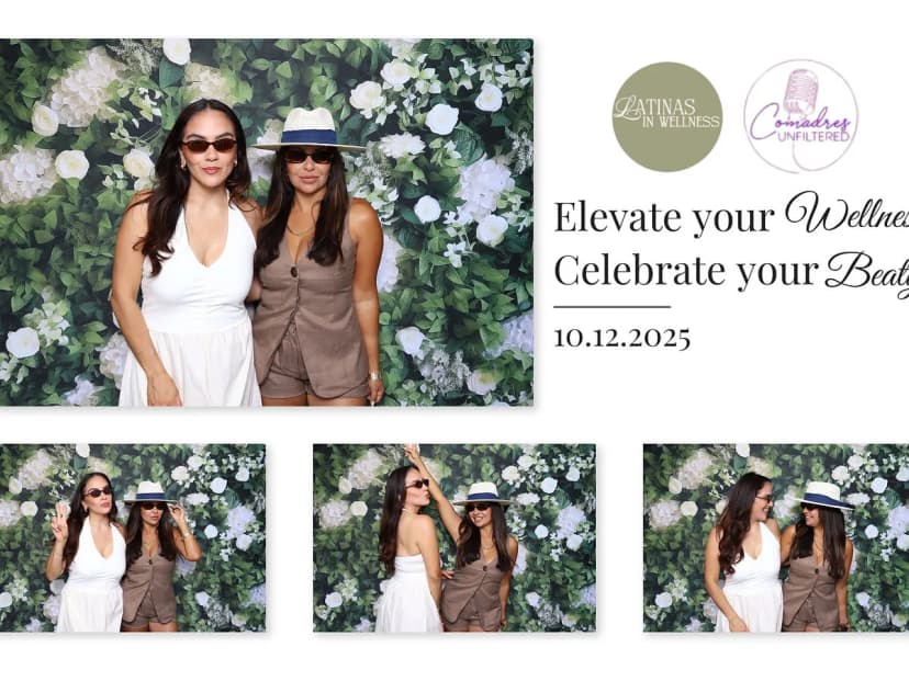 Latina wellness advocates posing at photo booth experience in Los Angeles