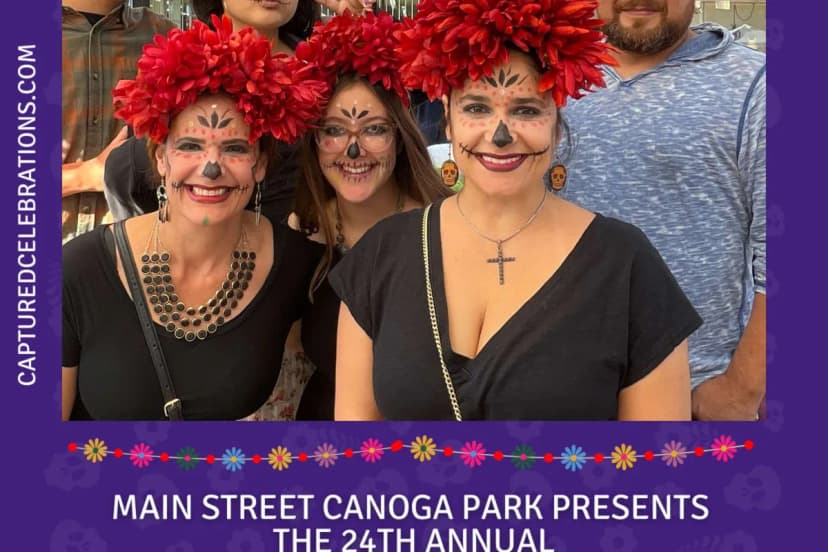Community members celebrating at Canoga Park photo booth in Los Angeles