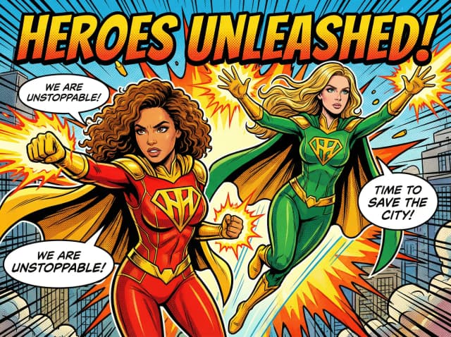 Comic book superhero AI transformation at Los Angeles photo booth