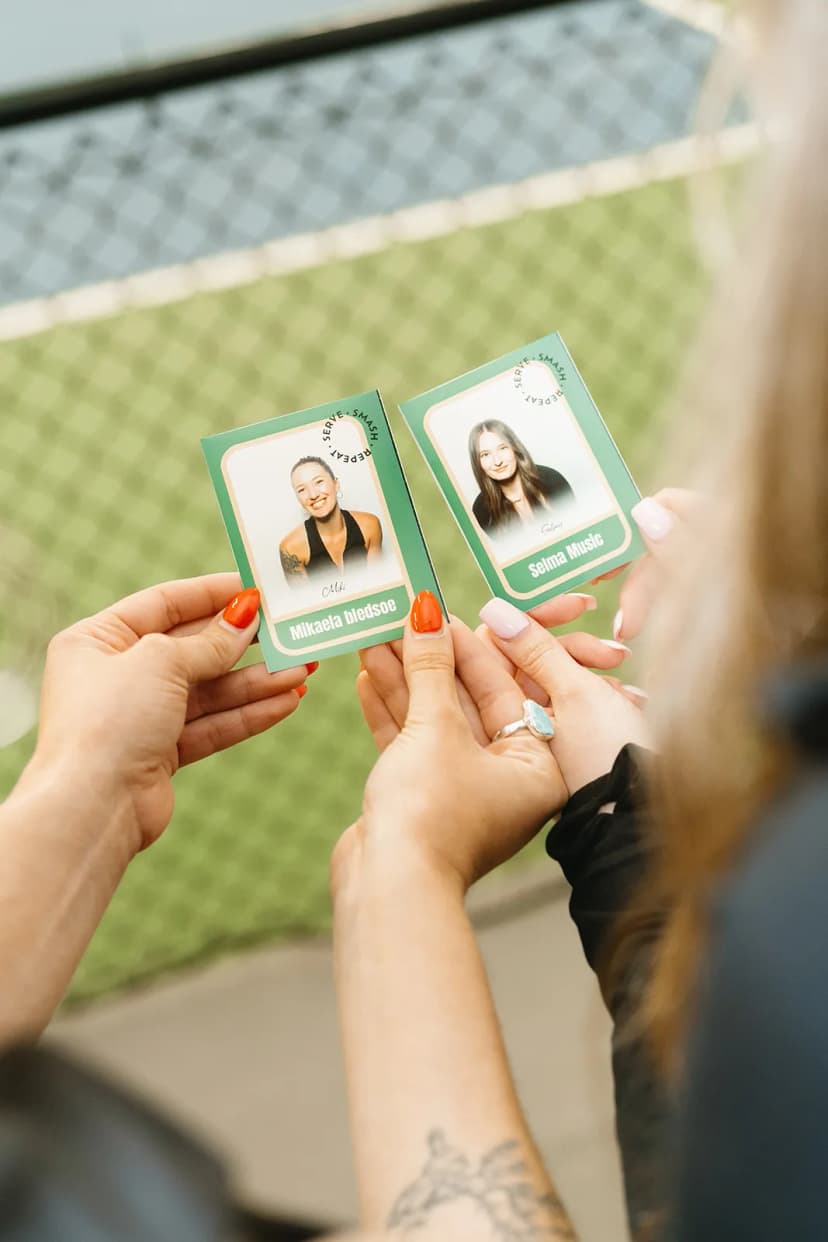Pickleball trading cards flatlay from LA tournament — multiple custom cards by Captured Celebrations