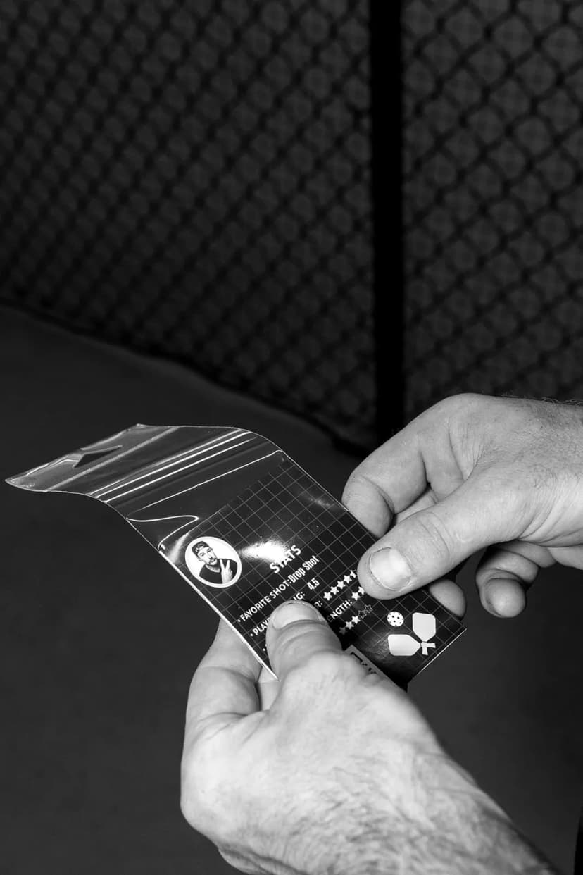 Guest holding custom pickleball trading card at Los Angeles tournament event — Captured Celebrations