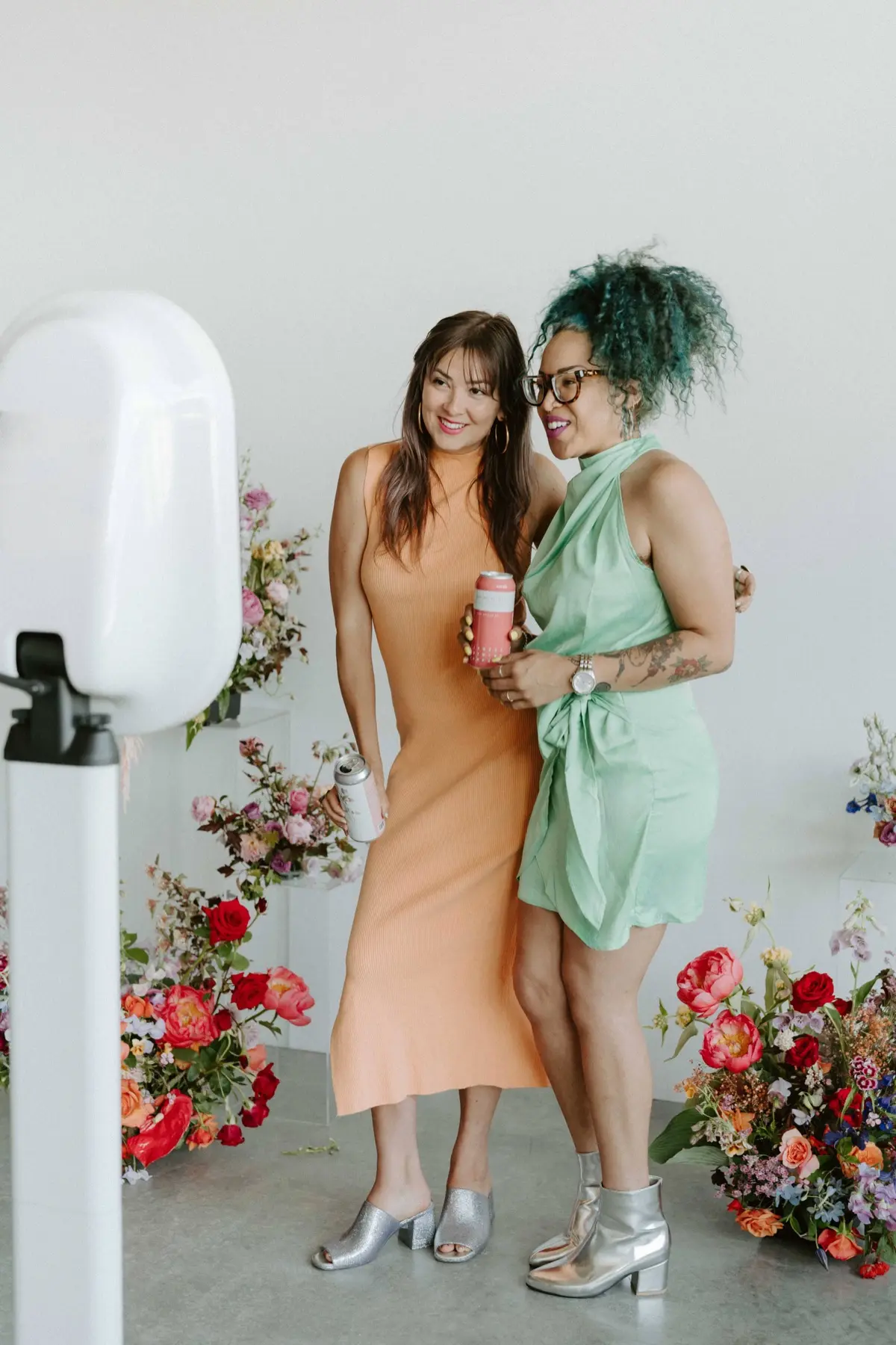 Garden outdoor photo booth event with vintage-themed decorations