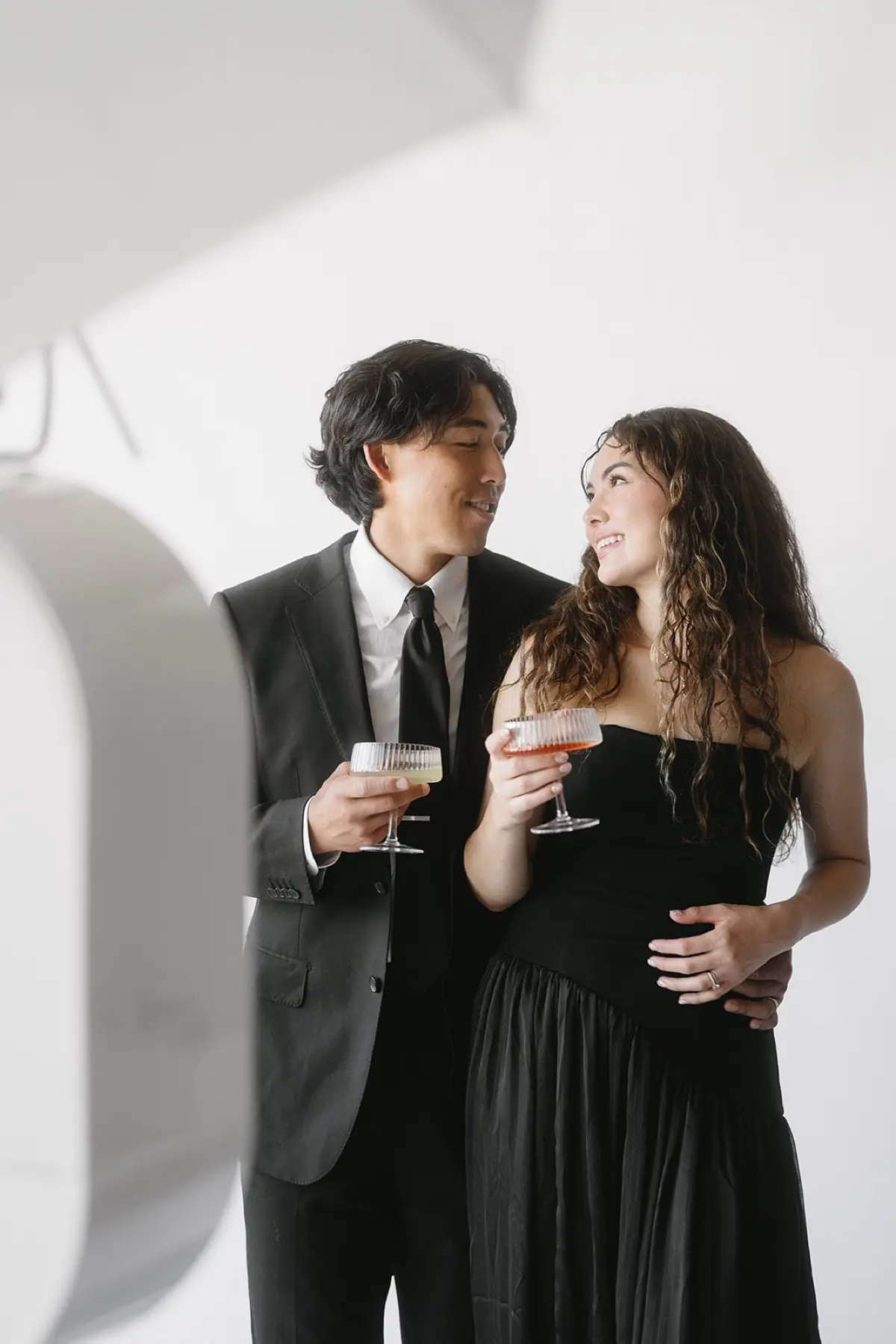 Glam photo booth black and white portrait at a Los Angeles quinceañera