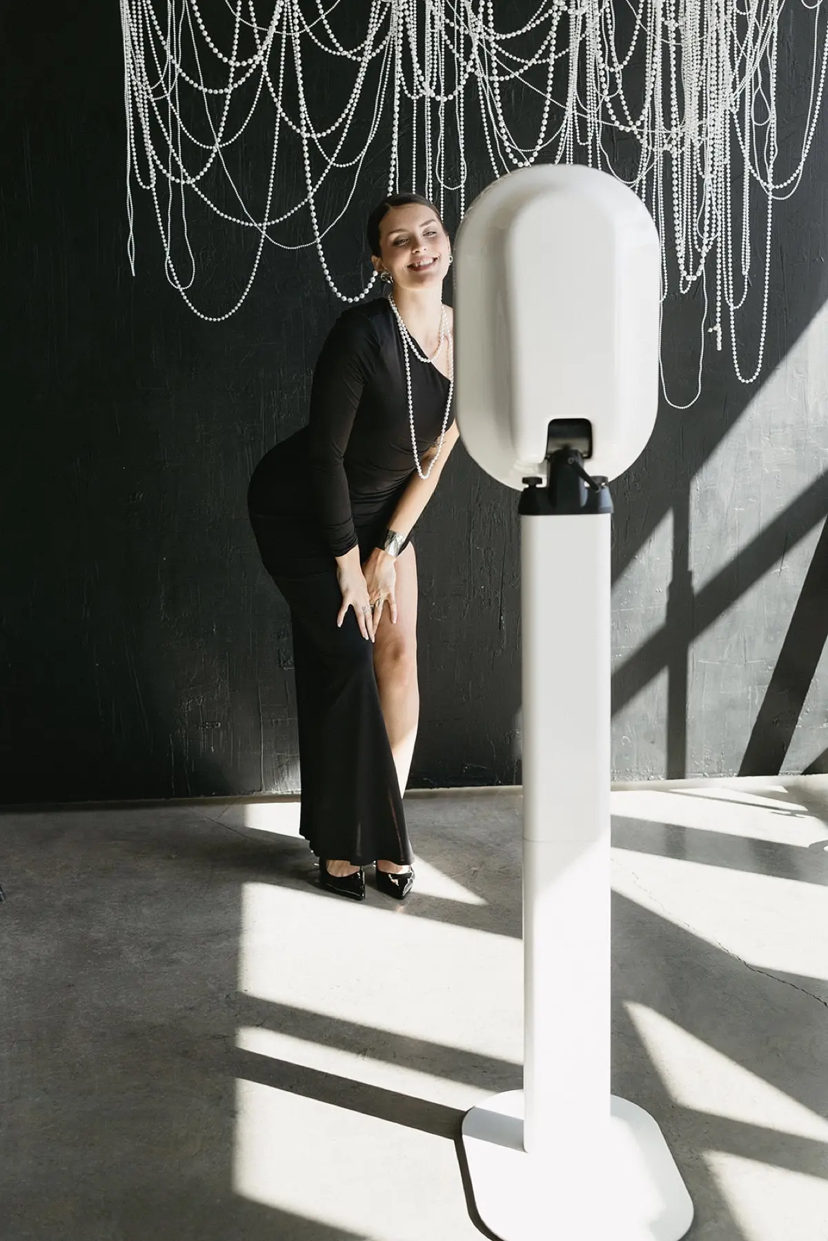 Open air pearl photo booth at an elegant Los Angeles rental event