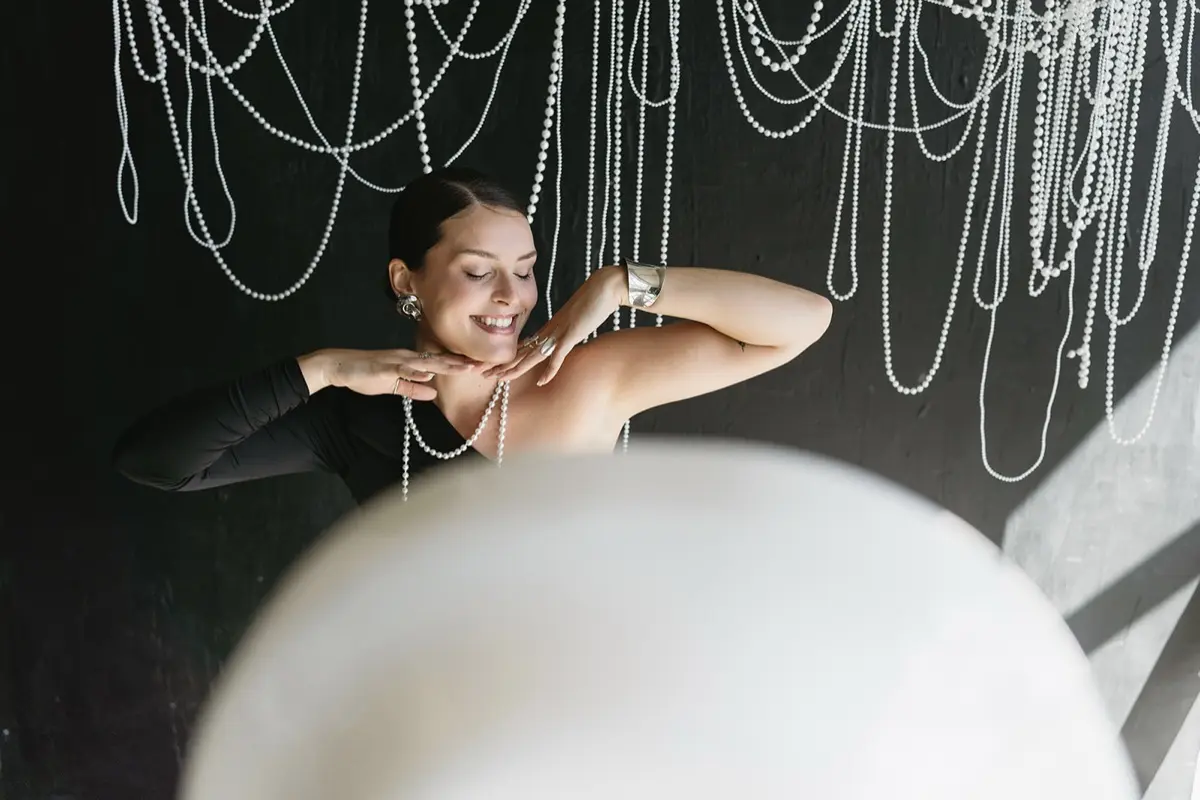 Pearl elegant photo booth rental with themed overlay in Los Angeles