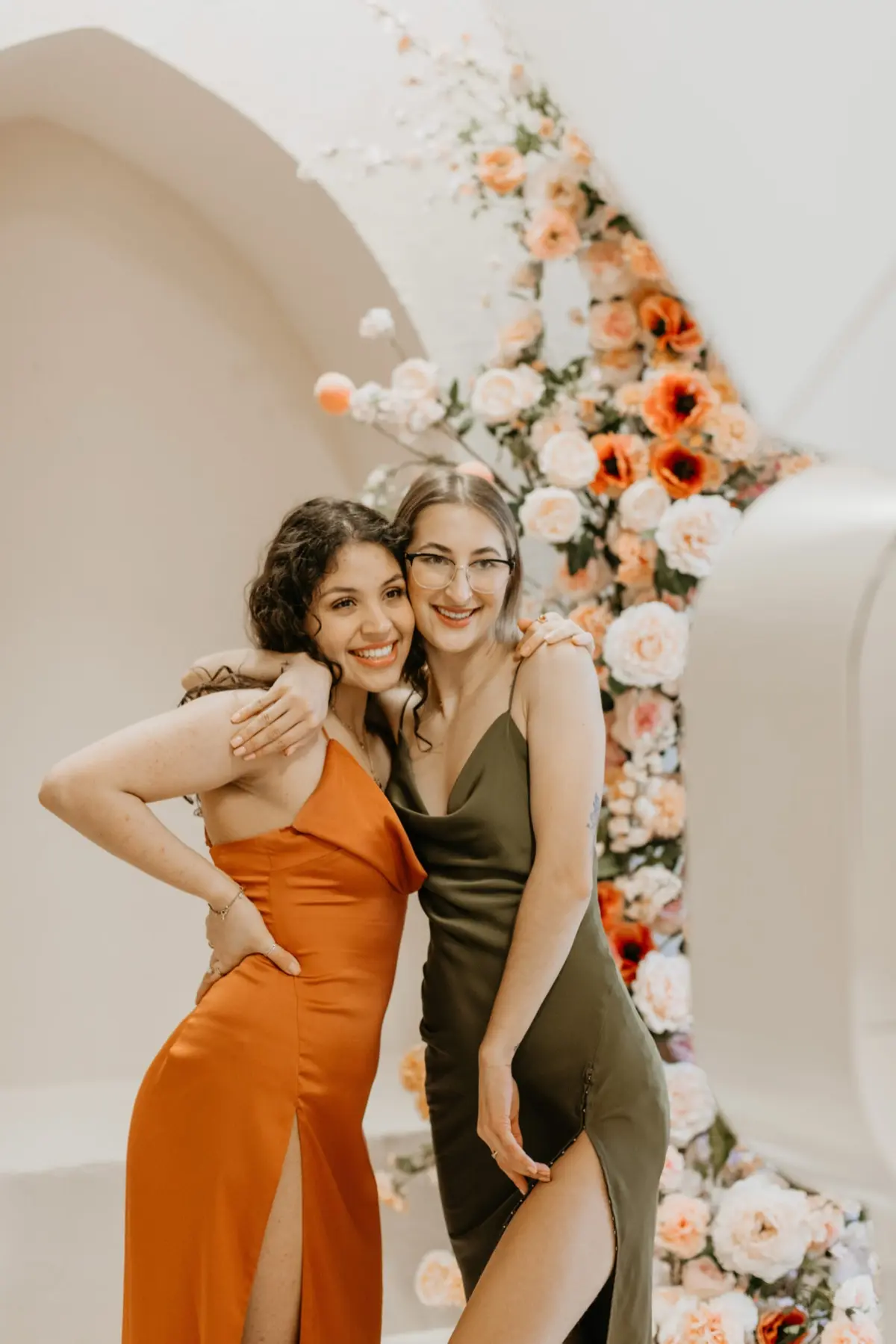 Peachy themed photo booth setup with warm elegant styling