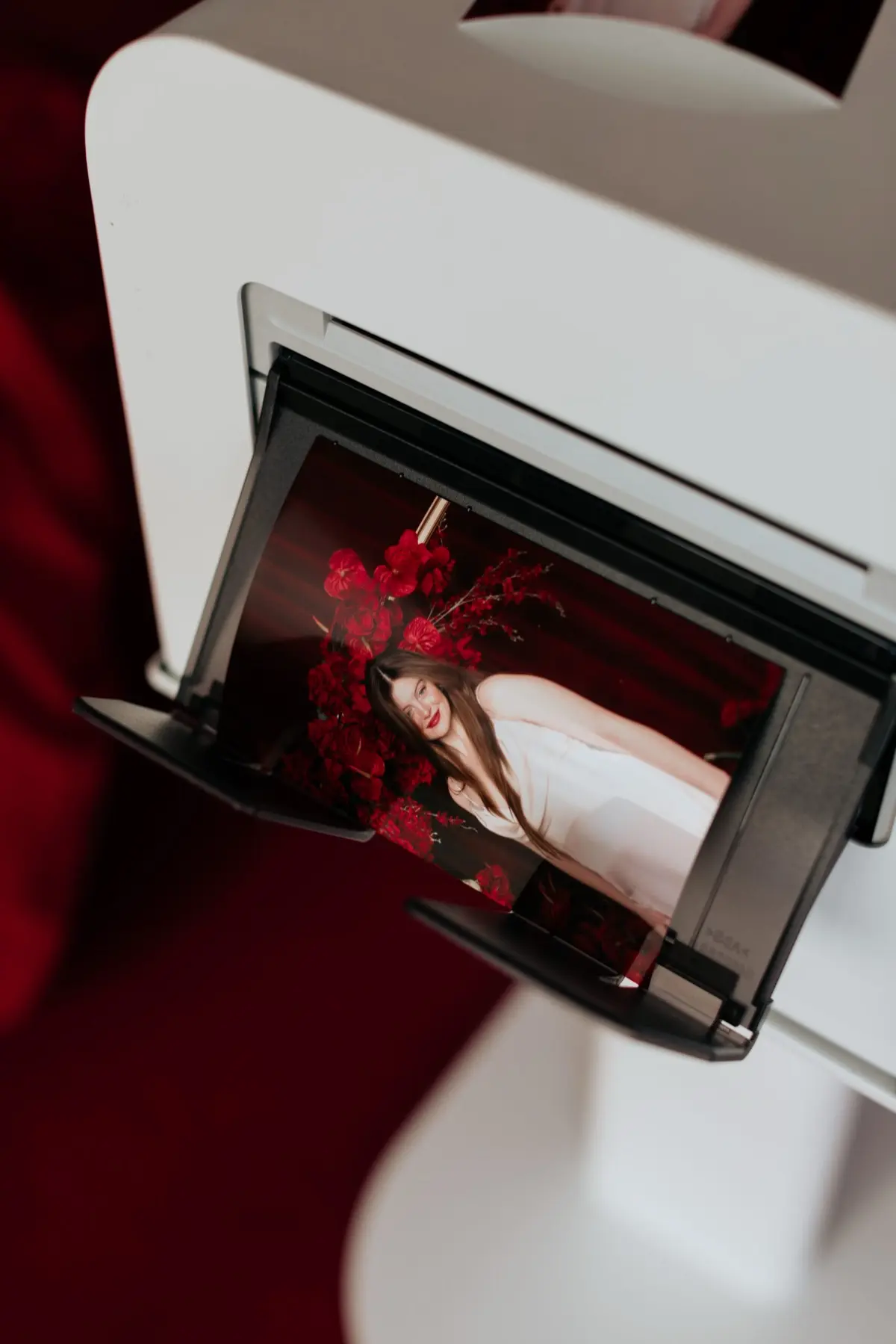 Red carpet corporate photo booth at a Los Angeles expo event