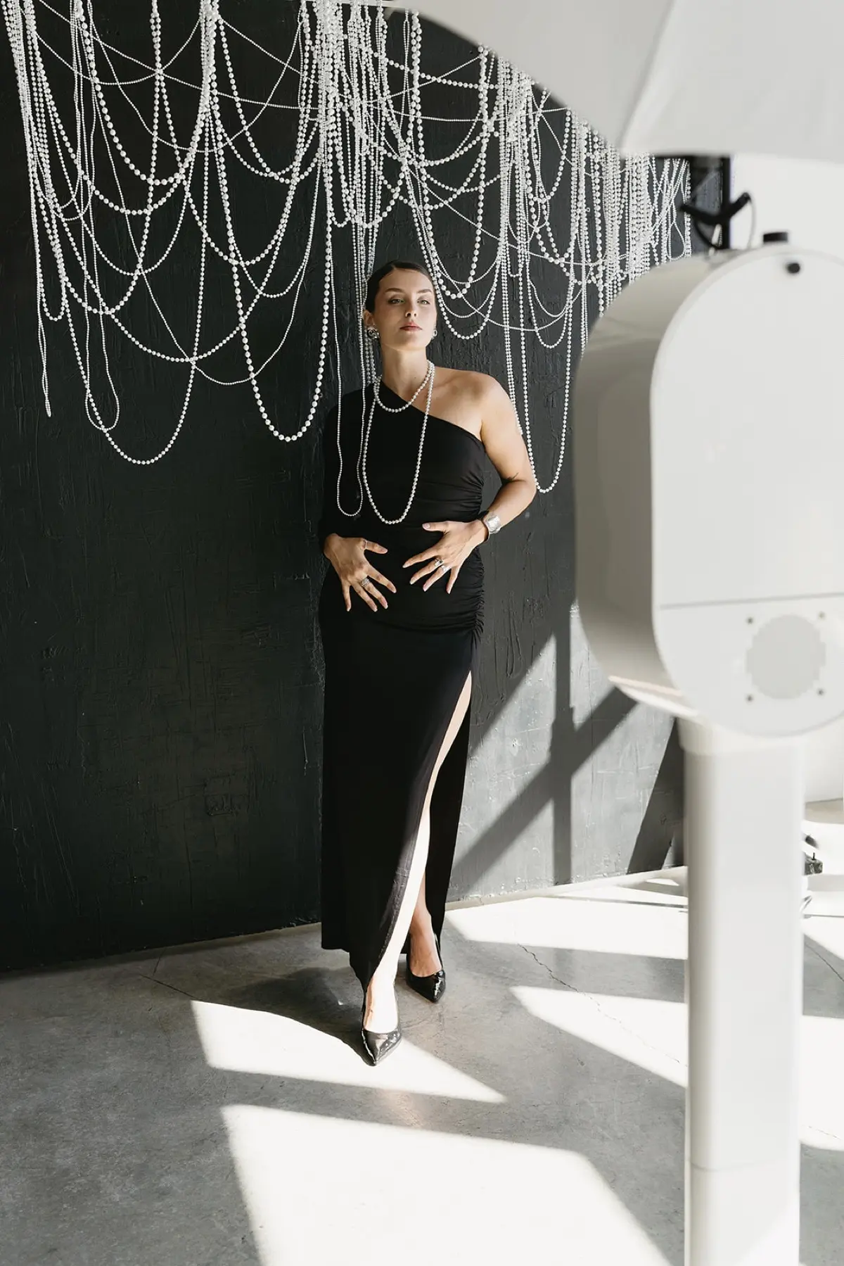 Elegant pearl photo booth setup for Los Angeles bridal events