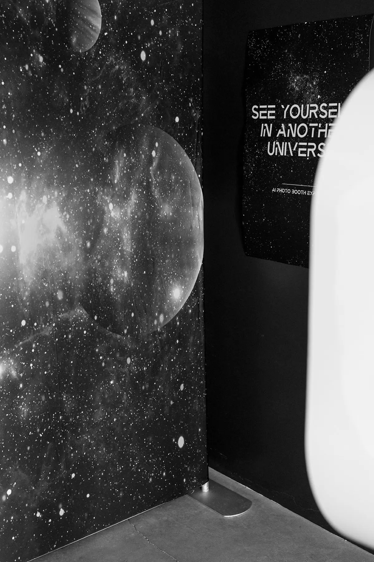 Space galaxy themed photo booth providing entertainment for guests of all ages